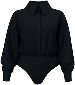MRS MOMMA BEAR Blossom Blouses for Women - Collared Neckline, Blouson Long Sleeve with Buttoned Cuffs, Snap Closure, Tucked-in Fit, Elegant Polished Style | US Alpha, X-Large - Black Rose