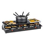 Klarstein Fonduelette XL - 3-in-1 Raclette Grill & Fondue, 1650 Watts, 3-in-1 Grill: Metal/Natural Stone/Crêpe Plate, 3 Separate Stainless Steel Heating Elements, 12 People, Non-Stick, Black