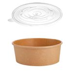 Brown 500ML Round Paper Food Bowls 25pcs Salad Bowls with pet lids, Thick-Walled Kraft Paper Food Bowl/Tub Salad Food Box, Biodegradable containers for Food Packing Box