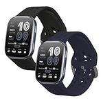 kwmobile Straps Compatible with Amazfit Bip 6 Straps - 2X Replacement Silicone Watch Bands - Black/Dark Blue