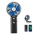 KIBEE Portable Fan,5200mAh Rechargeable Handheld Fan,180° Foldable Hand Fan,desk Fan,3 Wind Speeds Camping Fan.Mini Fan for outdoor,home,makeup,office(Black)