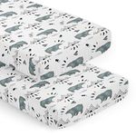 Sweet Jojo Designs Slate Blue Bear Mountain Boy Baby Fitted Crib Sheet Set Nursery Soft Infant Newborn Fits Standard Mattress or Toddler Bed - 2pc - Black and White Watercolor Woodland Forest Animal