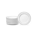 M Honor 60 Piece Silver Rimmed Round Plastic Reusable Plates for Weddings, Parties and Dinners | 10.25 Inch Diameter