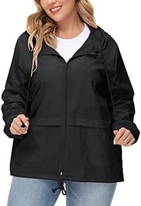 Avoogue Plus Size Raincoat Women Waterproof Rain Jacket Packable Outdoor Hooded Windbreaker, Black, 3X-Large Plus