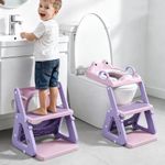 Orzbow Frog Potty Training Seat, Toddler Toilet Seat with Step Stool Ladder, 2-in-1 Potty Training Toilet Essentials for Boys Girls, Adjustable Height, Non-Slip Step and Splash Guard Design, Pink