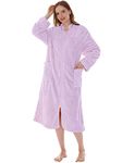 PAVILIA Womens Zip Up Fleece Robe Fluffy Warm Sherpa Housecoat with Zipper Front Lounger, Lavender, Large-X-Large