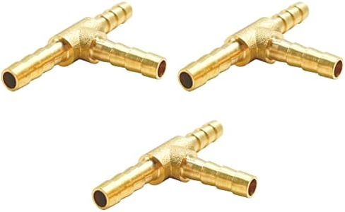 Brass Barb T Fittings, LIONMAX 3 Way Union Barb Tee Fitting, 3/16" x 3/16" x 3/16" ID Hose Barb, 3 PCS, for Water/Fuel/Air