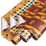 American Greetings 105 sq. ft. Harry Potter Wrapping Paper Set with Gridlines for Birthdays, Graduations and All Occasions, Hogwarts House Crests, Gryffindor Robe and Marauders Map (3 Rolls, 30 in. x