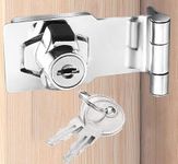 ZiYuya Hasp Lock Right Angle 90°, Door Hinge Lock with Keys Clasp Latch Hinges Locks for Doors, Black Chest Latches Locking Latch for Push Sliding Barn Door Cabinet (Silver - 1 Pack, 4 Inch)