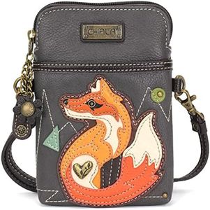 CHALA Cell Phone Crossbody Purse-Women PU Leather/Canvas Multicolor Handbag with Adjustable Strap, Fox a - Ink, One Size, Cell Phone Xbody