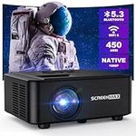 SCREENMAX projector,NATIVE 1080P projector with wifi and bluetooth,2024 450 ANSI portable movie projector for outdoor use,zoom function,home video LED projector compatible with IPhone/Android/TV Stick