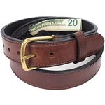 Hidden Money Pocket Travel Leather Belt (Size 54, Brown)