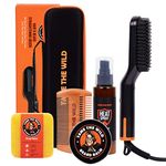 Tame the Wild Premium Beard Straightener Kit - Heated Beard Brush for Men - Beard Straightener Comb - Beard Grooming Kit: Heat Protectant, Beard Soap, Beard Balm, Wooden Comb & Storage Case - Gift Set