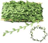 DECORANSE Decorative Leaf Artificial Leaves Vines String Olive Trim Ribbon Eucalyptus Garland Green Plant Leaves for Wedding Birthday Home Gardens - 18 Meter Length - Olive Green