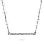 BERRICLE Rhodium Plated Sterling Silver Cubic Zirconia CZ Bar Fashion Pendant Necklace