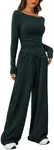 PRETTYGARDEN Women's 2 Piece Lounge Sets Asymmetrical Long Sleeve T Shirt Wide Leg Pants Casual Outfits Tracksuit (Dark Blue,X-Large)