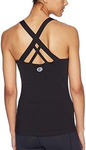 RUNNING GIRL Women's Workout Tank Top,Built in Shelf Sports Bra Strappy Back Compression Athletic Shirts(BX2680.Black.L)