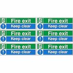 Pack of 6 Fire Exit Keep Clear Signs 300mm x 100mm - Self Adhesive