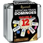 Queensell Mexican Train Domino Set with Numbers, Double 12 Domino Set for Adults, Mexican Train Domino Set for Adults and Families – 91 Dominoes with Aluminum Case