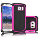 Galaxy S6 Case, Tekcoo(TM) [Tmajor Series] [Hot Pink/Black] Shock Absorbing Hybrid Rubber Plastic Impact Defender Rugged Slim Hard Case Cover Shell for Samsung Galaxy S6 S VI G9200 GS6 All Carriers