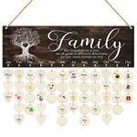 CHDITB Family Birthday Reminder Calendar Board(16”x5“), DIY Birthday Gifts for Mother’s Day Valentine's Day, Wooden Family Friends Birthday Tracker Wall Hanging with 100 Heart/Circle Tags (Brown)