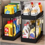 TidyTrove 2 Pack Under Sink Storage - Kitchen Storage and Organisation, 2 Tier Kitchen Storage Under Sink Shelf, Multi-Purpose Organisation for Kitchen Bathroom,Black