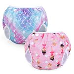 Teamoy Reusable Swim Nappies(Pack of 2), Adjustable Swimsuit Diapers Washable Nappy Covers for Baby Boys & Girls,Mermaid Scales+Ballet Girls