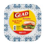 Glad Printed Disposable Paper Plates, 50 Count 10 Inch | Heavy Duty Paper Plates with Beautiful Printed Design, Soak Proof | 50 Count Square Paper Plates | Disposable Plates, Party Paper Plates Blue