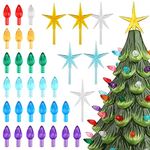 Kingovalley Ceramic Christmas Tree Replacement Light Bulb Set, 140Pcs Multicolor Ceramic Christmas Tree Replacement Bulbs Medium Twist Light Ornaments and 3Pcs Topper Stars for Ceramic Christmas Tree