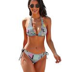 WZOMT Women's Sexy Halter Bikini Suit 2 Piece Set Triangle Bikini Swimsuits V Neck Bathing Suit,, 80s Or 90s Black and White Geometric, Large