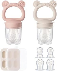 2 Pack Silicone Baby Fruit Feeder with Mini Freezer Tray, Breastmilk Popsicle Molds for Baby Teething Relief, Fresh Food Feeder for Safe Infant Self Feeding, Extra Food Pouches - Pink