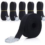 ASelected 5m Long Lashing Straps 6 Pack Trailer Tie Down Straps Car Roof Rack Cam Buckle Straps with Clips - Black Heavy Duty Tensioning Belts Ratchet Tension Strap for Fixed Cargoes Kayaks Luggage