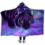 3D Tiger Head Pattern Plush Warm Cloak/Sherpa Blanket Animal Style Series,Children's Adult hooded Blanket,Train Airplane Blanket and Sofa Bed Throw (Style 2, 60"x80")