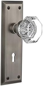 Nostalgic Warehouse New York Plate Interior Mortise with Waldorf Crystal Door Knob in Antique Pewter