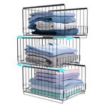 3-Pack Stackable Wire Storage Baskets, Sliding Closet Organizers and Drawer Storage Shelves, Metal Drawer Shelf Clothes Storage Container, Metal Closet Organizers, for Kitchen Closet Pantry Bathroom