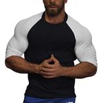 GYMAPE Mens Tapered Henley Shirts with Raglan 3/4 Sleeve, 4303black-white, Small