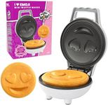 Heart Eyes Emoji Mini Waffle Maker- Valentines Day Breakfast w Cute Personal-Sized 4" Smiley Face Pancakes- Electric NonStick Baker Iron with Recipes- Loving Treat Gift for Her Him- Kids Easy Fun Bake