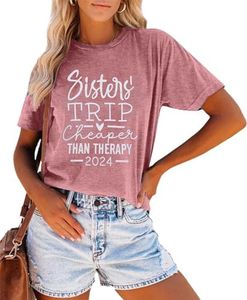 Sisters Trip Cheaper Than Therapy 2022 T Shirt Women Funny Travel Tee Shirt Casual Vacation Short Sleeve Tee Tops, Pink-2022, Medium