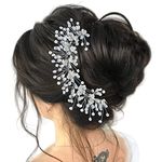 TEMPERIA Hair Accessories For Women's & Girls For Wedding - Artificial Flowers & Pearl Style Juda Bun Accessories - Floral Bridal Brooch & Hair Pins - Hairstyle Decoration Bride Clips, Silver White