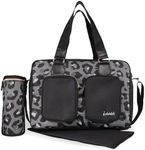 My Babiie Changing Bag Tote - With Insulated Bottle Holder, Portable Changing Mat, Baby Travel Bag, Nappy Messenger Bag, 2 Front Pockets - Black Leopard