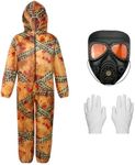 Suffolly Zombie Costume Kids 4pcs Boys Zombie Outfit Includes Gloves Bloodstained Hazmat Suit and Mask Fancy Dress Zombie Halloween Costume Biohazard Suit(Yellow, S)