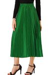 Allegra K Women's Costume Zip Closure Party Accordion Midi Metallic Pleated Skirt Green Medium