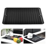 KitchenRaku Dish Drying Mat, Silicone Draining Board Mat, Heat Resistant Dish Draining Mat for Kitchen,Non-Slip Silicone Trivet,Table Mat,Pot Holder ,Placemat ,Spoon Rest, Coaster (Black, 40x45cm)