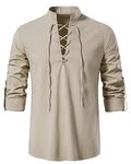 YAOHUOLE Men's Scottish Jacobite Ghillie Kilt Shirt Long Sleeve Henley Shirt Khaki 3XL