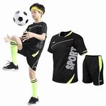 Hikewin Kids Sport Shorts Sets Boys Football Training Suit Shorts and T-shirt Set School PE Tracksuit Mesh Sport Uniform Jersey Kit Black 6-7Years