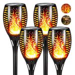 Hobubu Solar Lights Garden Torch Lights 4 Pack, IP65 Waterproof Flickering Flame Solar Dancing Flame Landscape Decoration Lighting Dusk to Dawn Outdoor Pathway Light for Garden Patio Decor Driveway