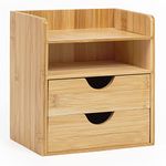 woodluv Desktop Organiser With 2 Drawers, Mini Shelf Storage Box, Drawer Storage For Home Workspace Office Supplies, 23.5 x16 x 21(H) cm