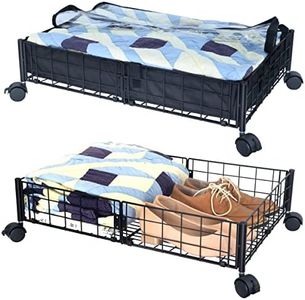 Under-Bed Storage with Wheels, 2-in-1 Rolling Carts with Liner Bags Fit 6.5 inch Low Bed Frame, Under-Bed Shoe Storage Organizer for Clothes, Toy, Book, Blanket, Under-Bed Storage Containers, 2 Pack