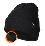 Wmcaps Knit Beanie for Men, Unisex Classic Winter Hats, Fleece Lined Cuffed Mens Beanie and Women, Workwear Thermal Woolly Hat, Birthdays for Her or Him, Cool Stuff(Black)