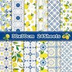 24 Sheets Lemon Scrapbook Paper Pad Double-Sided Blue Tiles Yellow Lemon Patterned Decorative Craft Paper for Card Making Photo Album Journal DIY Craft, 11.8'' x 11.8''